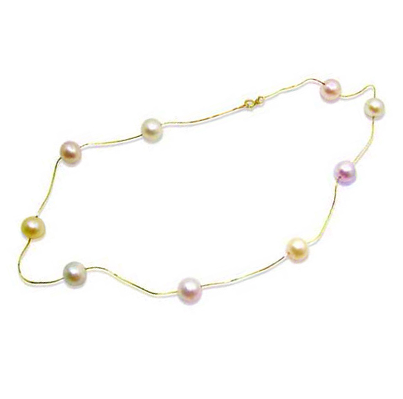 9-9.5mm AAA Round Pearl Tin-Cup Necklace 14K Gold Chain