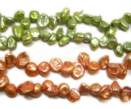 Green and Orange 5-7mm Keshi Seed Pearl Strands