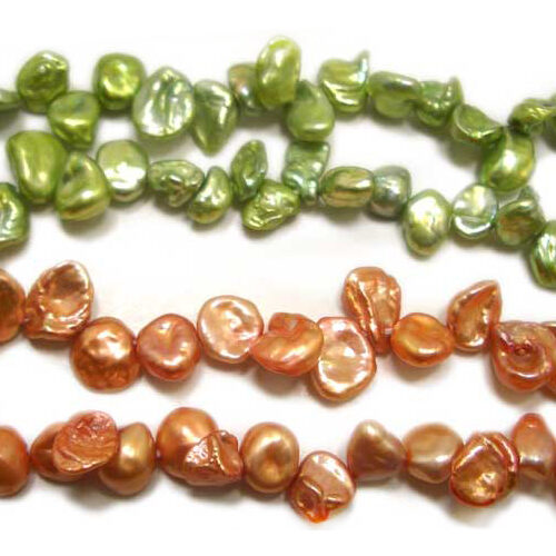Green and Orange 5-7mm Keshi Seed Pearl Strands