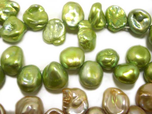 Green Chunky Keshi Pearls on Temporary Strand