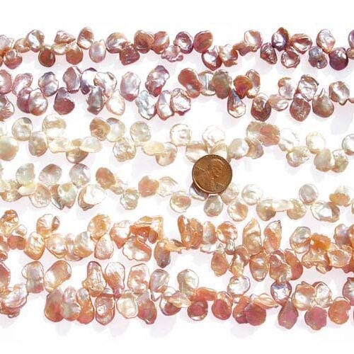 Mauve, White and Pink 11-12mm thin Keshi Pearl Strands