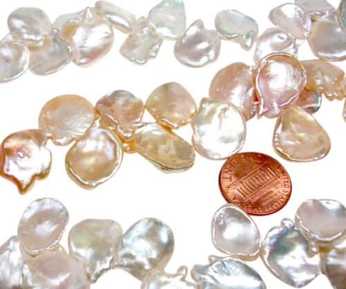 White and Pink Ultra Thin and Large Keshi Pearl Strands 17-19mm