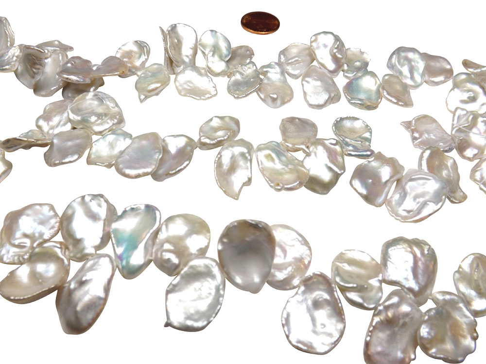White Large 15-20mm Petal Keshi Pearl Strands High Luster
