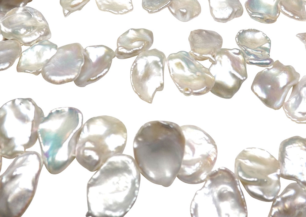 White Large 15-20mm Petal Keshi Pearl Strands High Luster