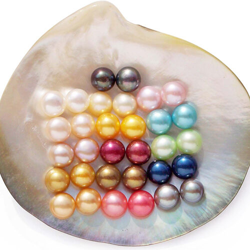Black, Light Green, Mauve, Pink, Chocolate, Gold, White, Baby Pink, Red, Champagne, Dark Champagne, Cranberry, Dark Golden Rod, Navy Blue, Grey and Turquoise 7-8mm Half-Drilled AA Quality Button Pearl