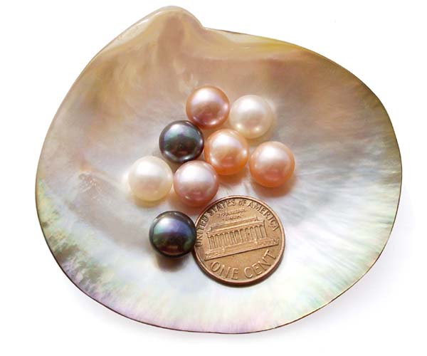 White, Pink, Mauve and Black 9-10mm AAA Quality Button Pearl