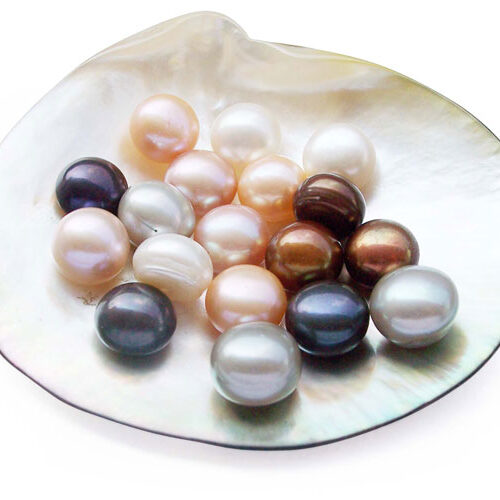 Black, White, Pink and Chocolate 10-11mm AA Quality Button Pearl, Half-Drilled