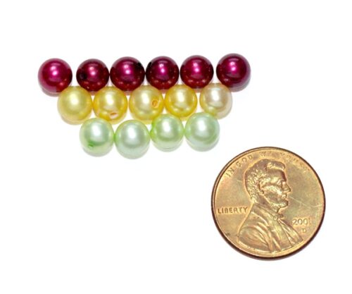 Cranberry, Yellow and Light Green 5.5-6mm Loose AA+ Round Pearl, Undrilled or Half-Drilled