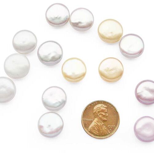 White, Pink and Mauve 12-13mm Loose AAA Coin Pearl, Center Half-drilled, Side Half-drilled or Undrilled