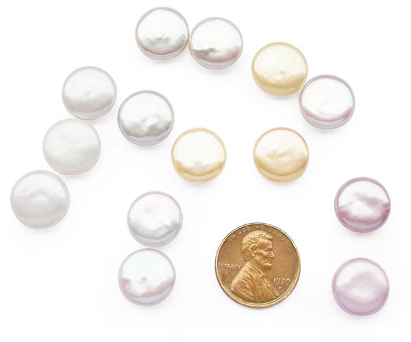 White, Pink and Mauve 12-13mm Loose AAA Coin Pearl, Center Half-drilled, Side Half-drilled or Undrilled