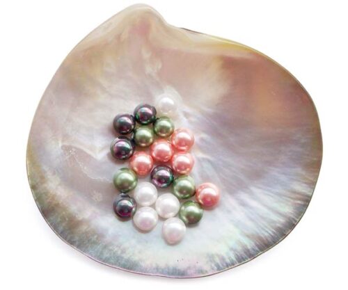 Peacock Black, Peacock Green, Pale Pink and White 6mm Round AAAA SSS Pearls, Half Drilled