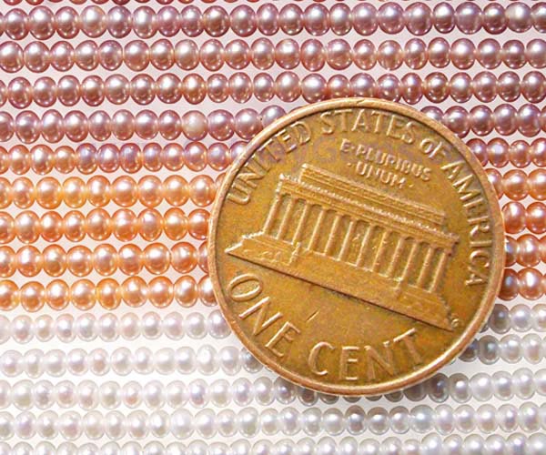 Mauve, Pink and White 1-2mm Tiny Seed Pearl Strand