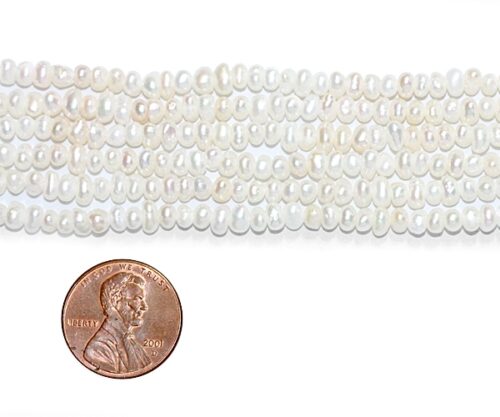 White 3-4mm AA Quality Button Pearl Strand