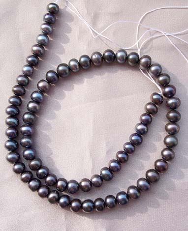 Black 6-7mm Button Pearl Strand