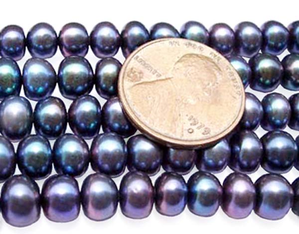 Black 6-7mm Button Pearl Strand