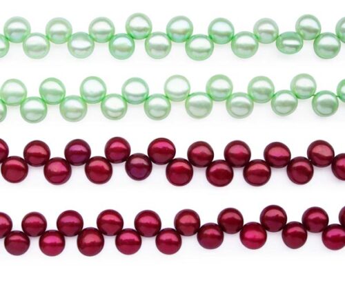 Light Green and Cranberry 6-7mm Top Drilled Button Pearl Strand