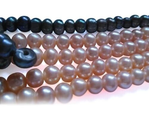Black and Mauve 7-8mm Button Pearl Strand with 1.7mm Drilled Holes