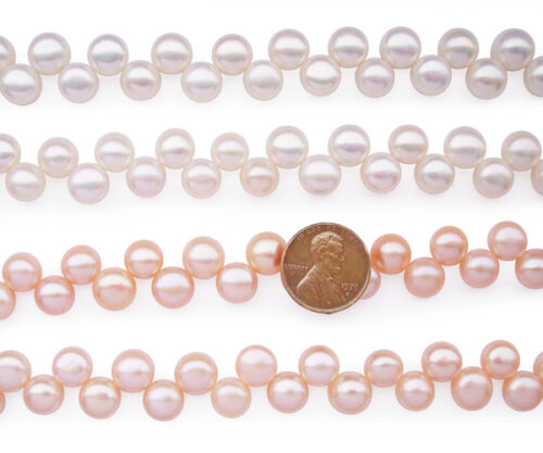 Pink and White 9-10mm AA+ Top Drilled Pancake Pearl Strand