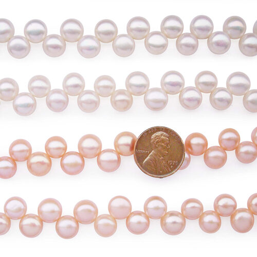 Pink and White 9-10mm AA+ Top Drilled Pancake Pearl Strand