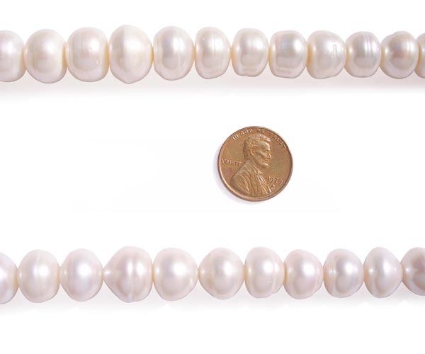 White Large 12-13mm Button Pearl Strand with Natural Dents