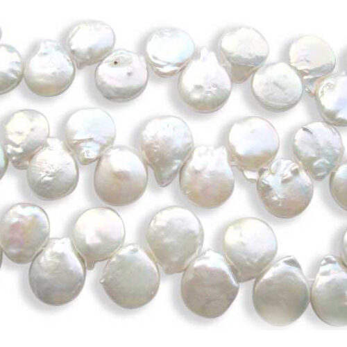 Teardrop Shaped White 12X14mm Coin Pearl Strand