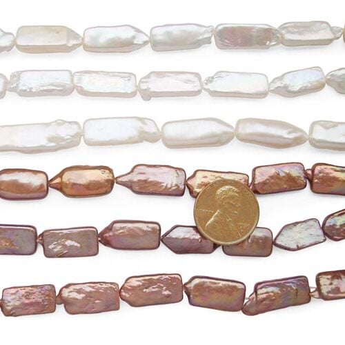 White and Chocolate 8x18mm Rectangular Length Drilled Coin Pearl Strand