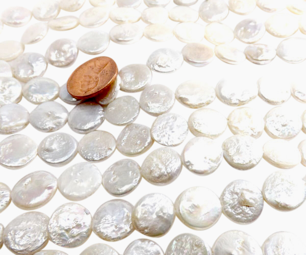 11-12mm Round White Coin Pearl Strand