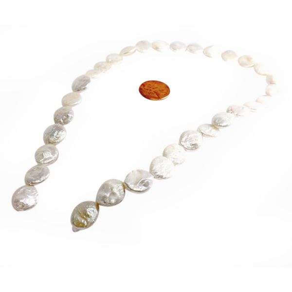 11-12mm Round White Coin Pearl Strand