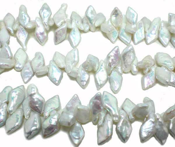 White Top Drilled Diamond Shaped Coin Pearl Strand