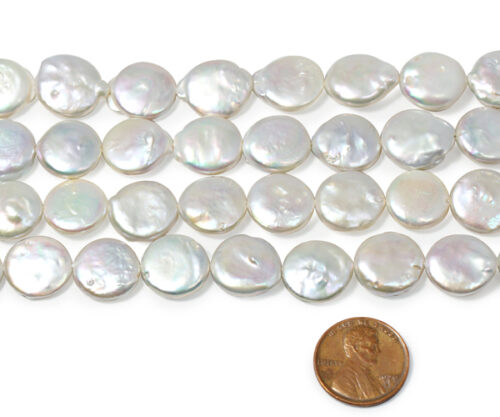 White 13-14mm AA+ Round Coin Pearl Strand