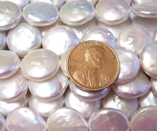 Pinkish White 14-15mm AA+ Round Coin Pearl Strand