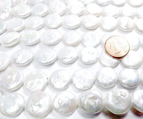 15-16mm Large White Coin Pearl Strands