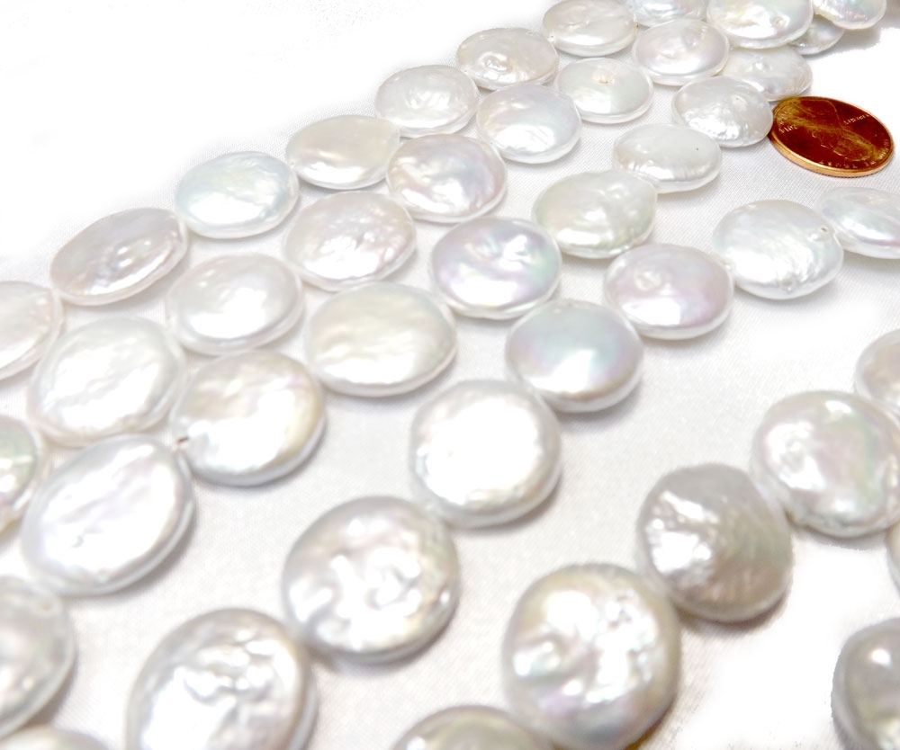 15-16mm Large White Coin Pearl Strands