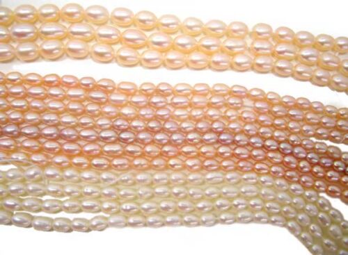4-5mm White and Pink Colored Freshwater Rice or Oval Shaped Loose Pearl Strand