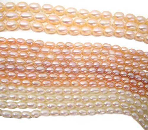 4-5mm White and Pink Colored Freshwater Rice or Oval Shaped Loose Pearl Strand