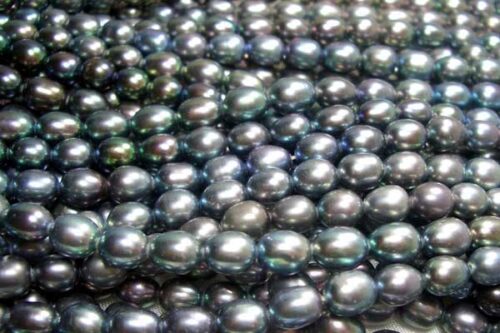 Black 5-6mm Rice, Drop or Oval Shaped Loose Pearl Strand