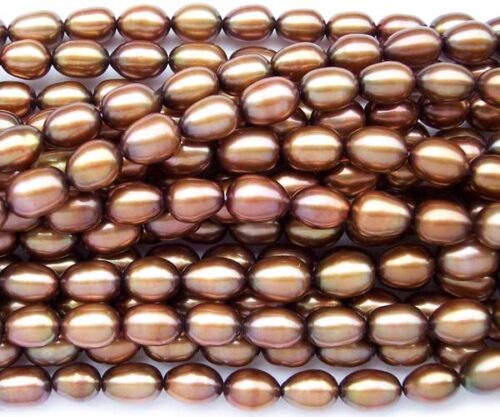 Brown 6-7mm Rice or Oval Shaped Loose Pearl Strand