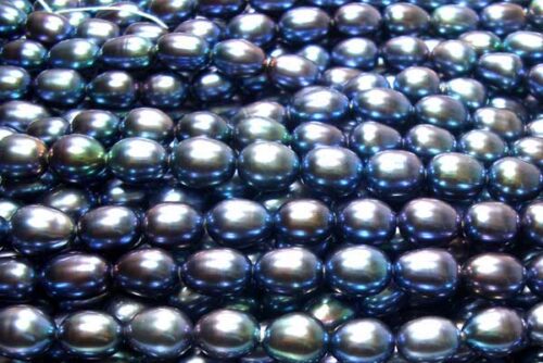 Black 6-7mm Rice or Oval Shaped Loose Pearl Strand