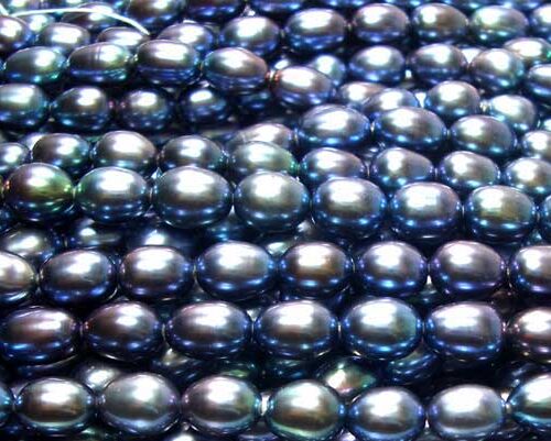 Black 6-7mm Rice or Oval Shaped Loose Pearl Strand
