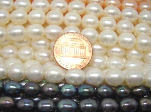 White and Black 8-9mm Rice or Oval Pearl strand