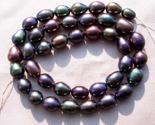 Black 8-9mm Rice or Oval Pearl strand