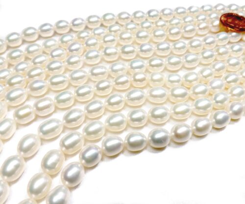 Gem Quality 8-9mm Rice Oval Shaped AAA White Pearl Strand