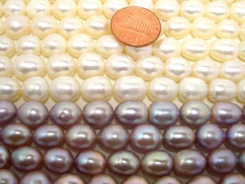 White and Black 9-10mm Rice or Oval Shaped Pearl Strands