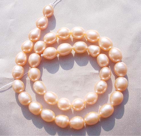 Pink 9-10mm Rice or Oval Shaped Pearl Strands