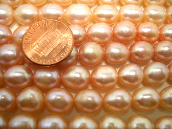Pink 9-10mm Rice or Oval Shaped Pearl Strand