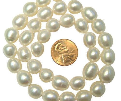 White High Quality 9-10mm Rice Pearls, Larger Holes