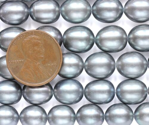Grey 9-10mm AAA Rice or Oval Shaped Pearl Strand