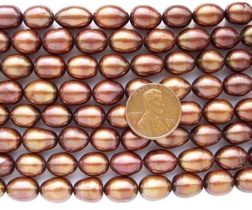 Chocolate 9-10mm Rice or Oval Shaped Pearl Strands
