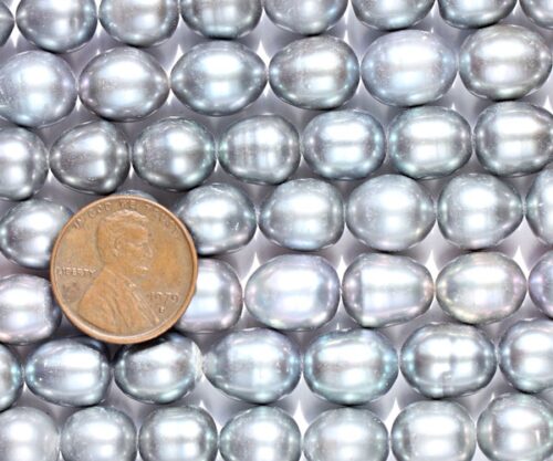 Silver Grey 10-11mm A+ Rice or Oval Shaped Loose Pearl Strands