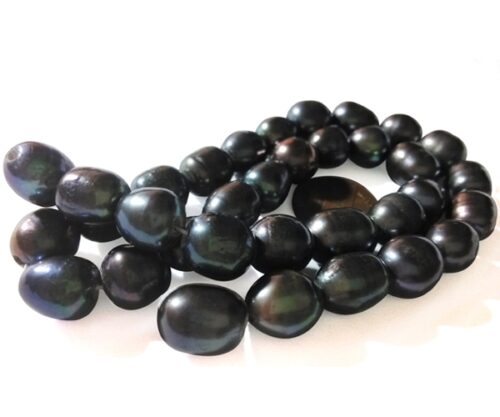 Black 10-11mm Rice Pearl Strands, 1.7mm, 2.0mm and 2.3mm Holes